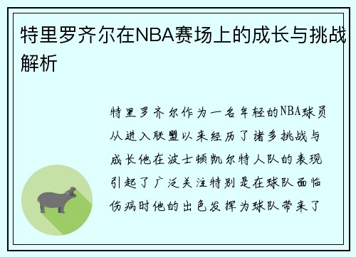 特里罗齐尔在NBA赛场上的成长与挑战解析